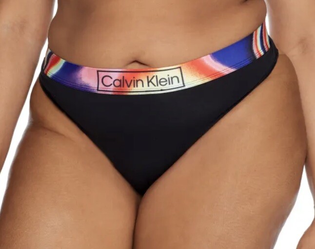 CALVIN KLEIN Reimagined Heritage Pride Black Thong Panty Womens Plus 1X 2X 3X