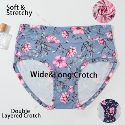 Womens Underwear XL-5XL Plus Size 4X-Large 6 Pack Floral Print Panties Blue