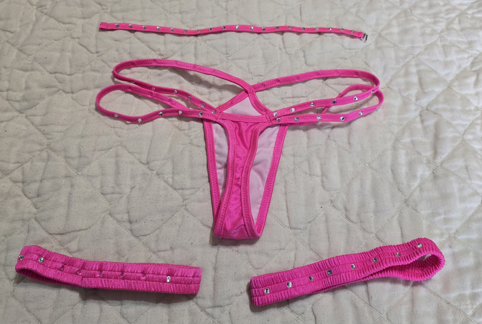 Women’s Panties Bundle,thong, 2 Garters, Neck String.Hot Pink.