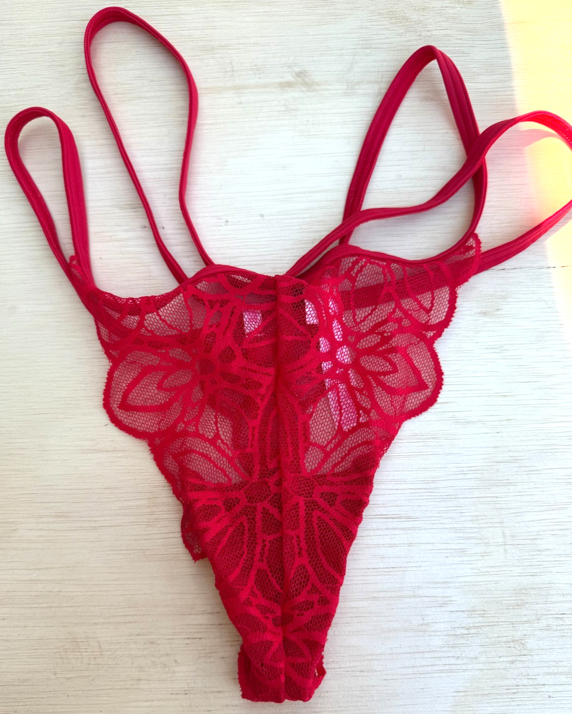 Victoria’s Secret Large Extra Low Rise Thong Red Lace Double Straps New Pink!
