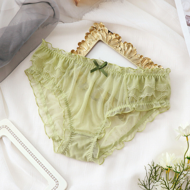 3PCS Women Ruffle Mesh Briefs Underwear Sheer See Through Panties Sexy Lingerie