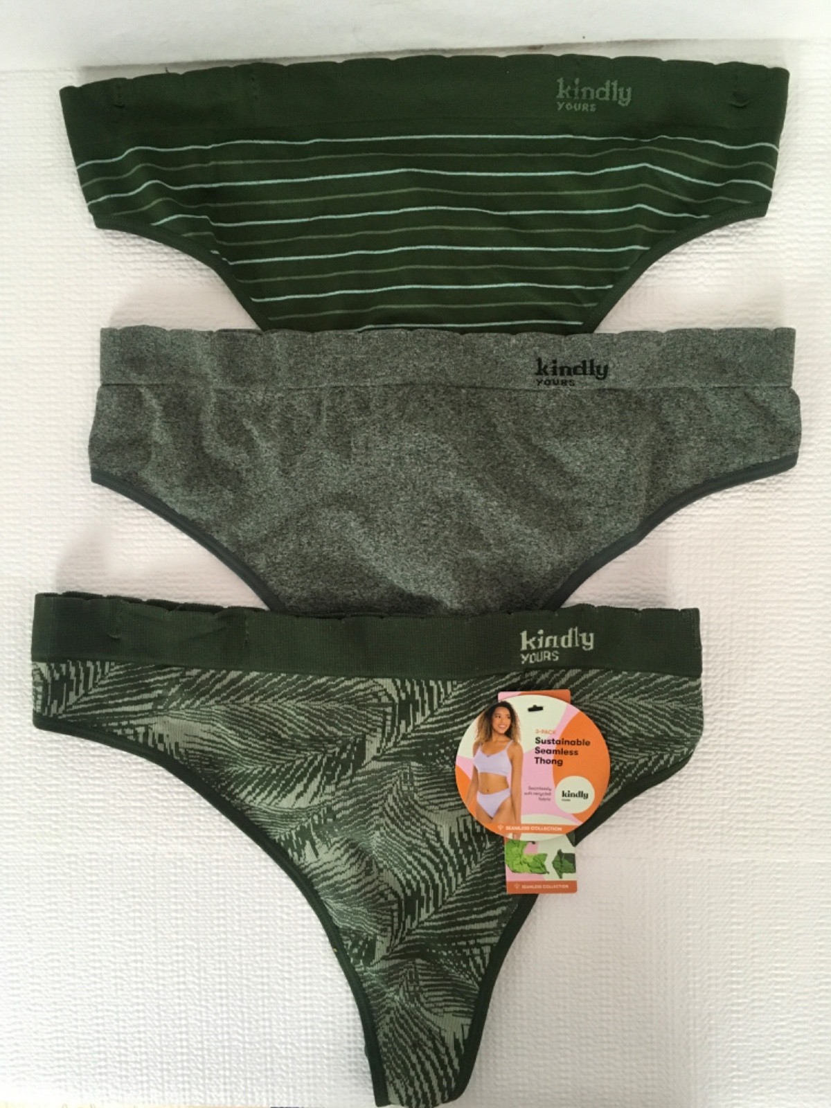 Kindly Yours Seamless Thongs 3 Pack Women Size XXL 20 Green Gray New with Tags