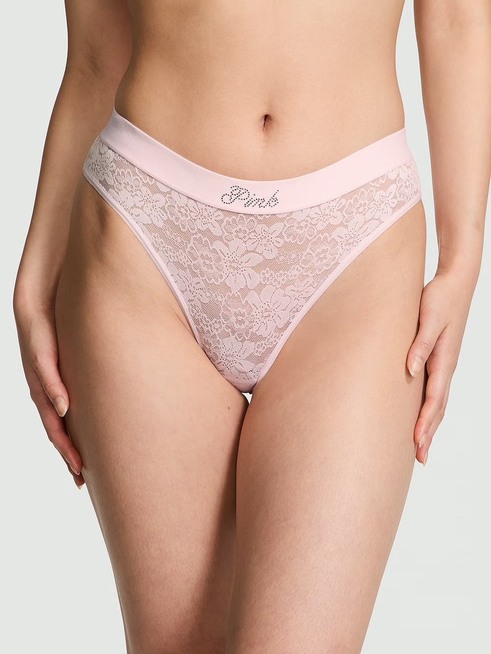 VICTORIA’S SECRET PINK BLING LACIE LOGO BRAZILIAN PANTY SIZE L