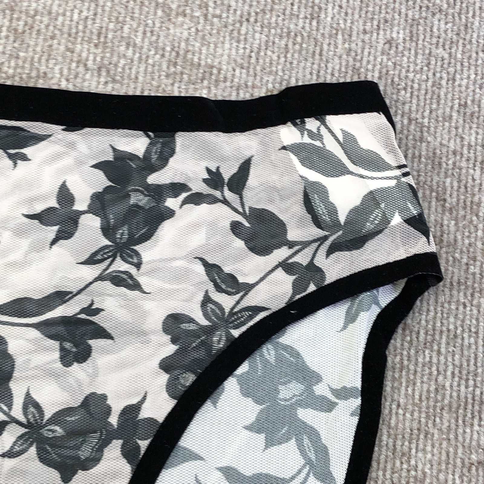 EBY Underwear Womens L Black High Waist Mesh Floral Brief Panties Sheer Stretch