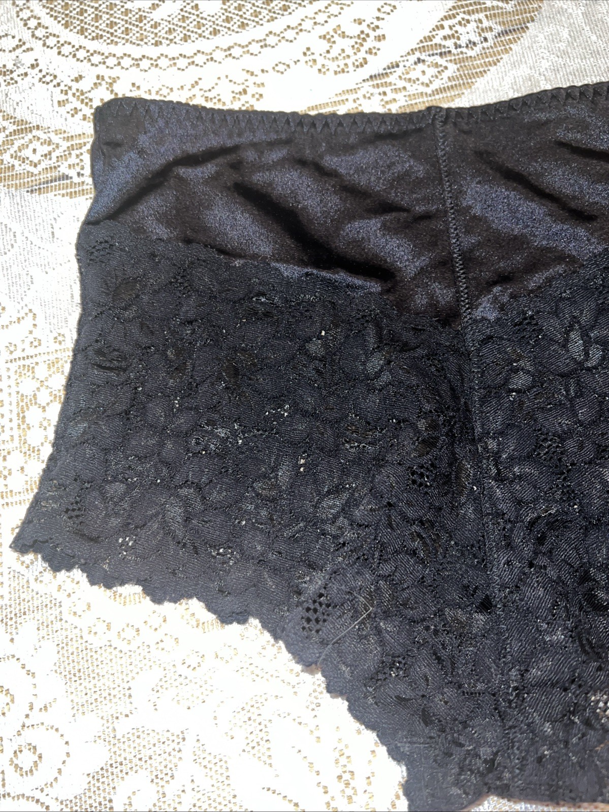 Eva Cervantes Panties Lace Shapewear Black Satin Firm Large tap panties