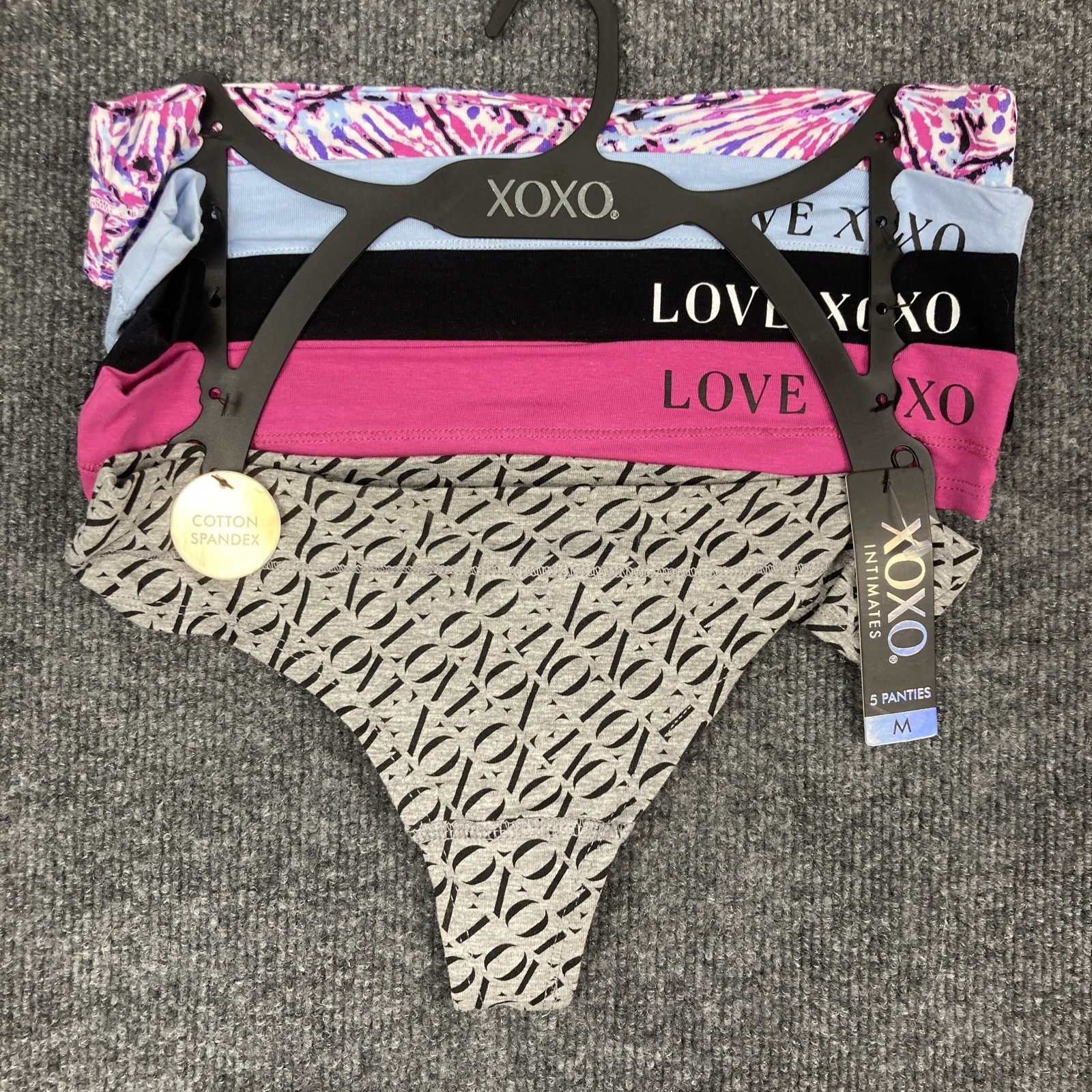 Set of 5 XOXO Womens Size Medium Assorted Color Love Thong Underwear Panties NWT