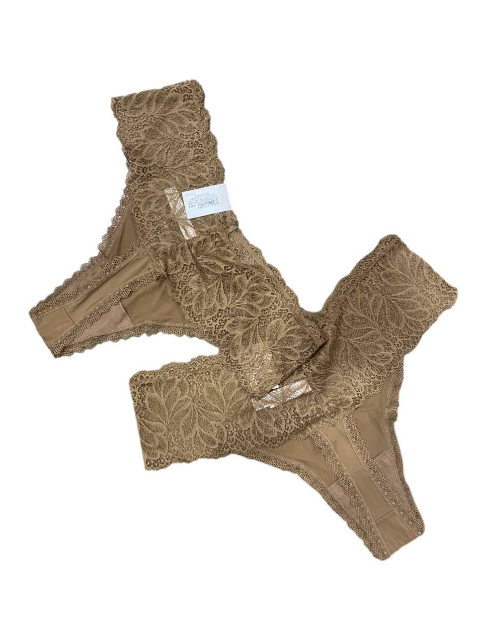 Auden Women’s Plus Size Micro Thong with Lace Waistband Cocoa Brown 3X (2pk)