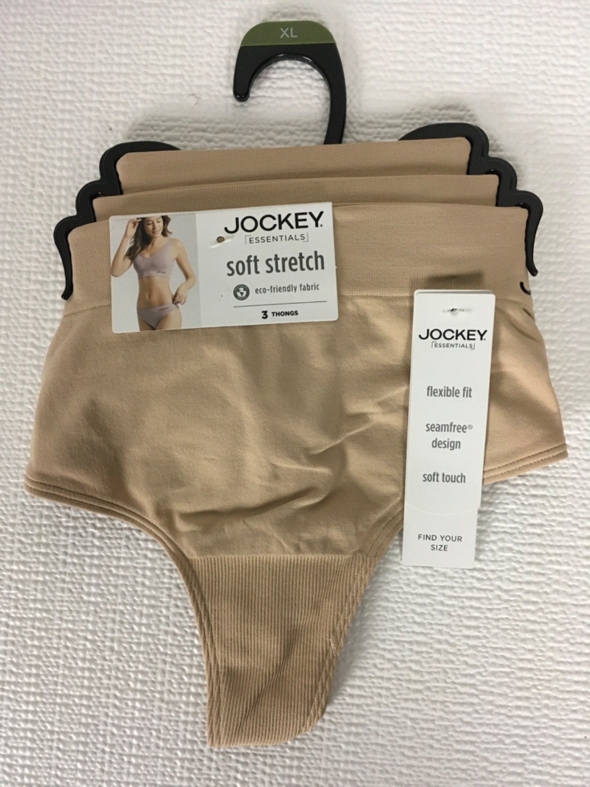Jockey Essentials 3 Pack Thong Underwear Size XL Seamless Soft Stretch Tan New