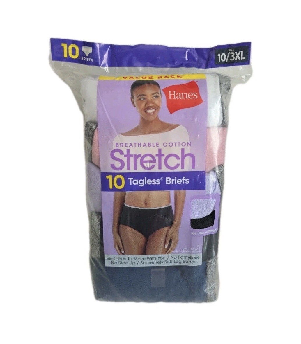 Hanes Womens 10 Pack Briefs Cotton Stretch Breathable Cool Comfort 10/3XL