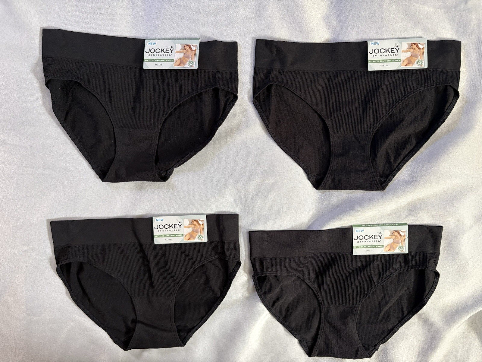 NEW Jockey Black Generation Seamfree Ribbed Bikini Panty Women’s Large 4 Pair