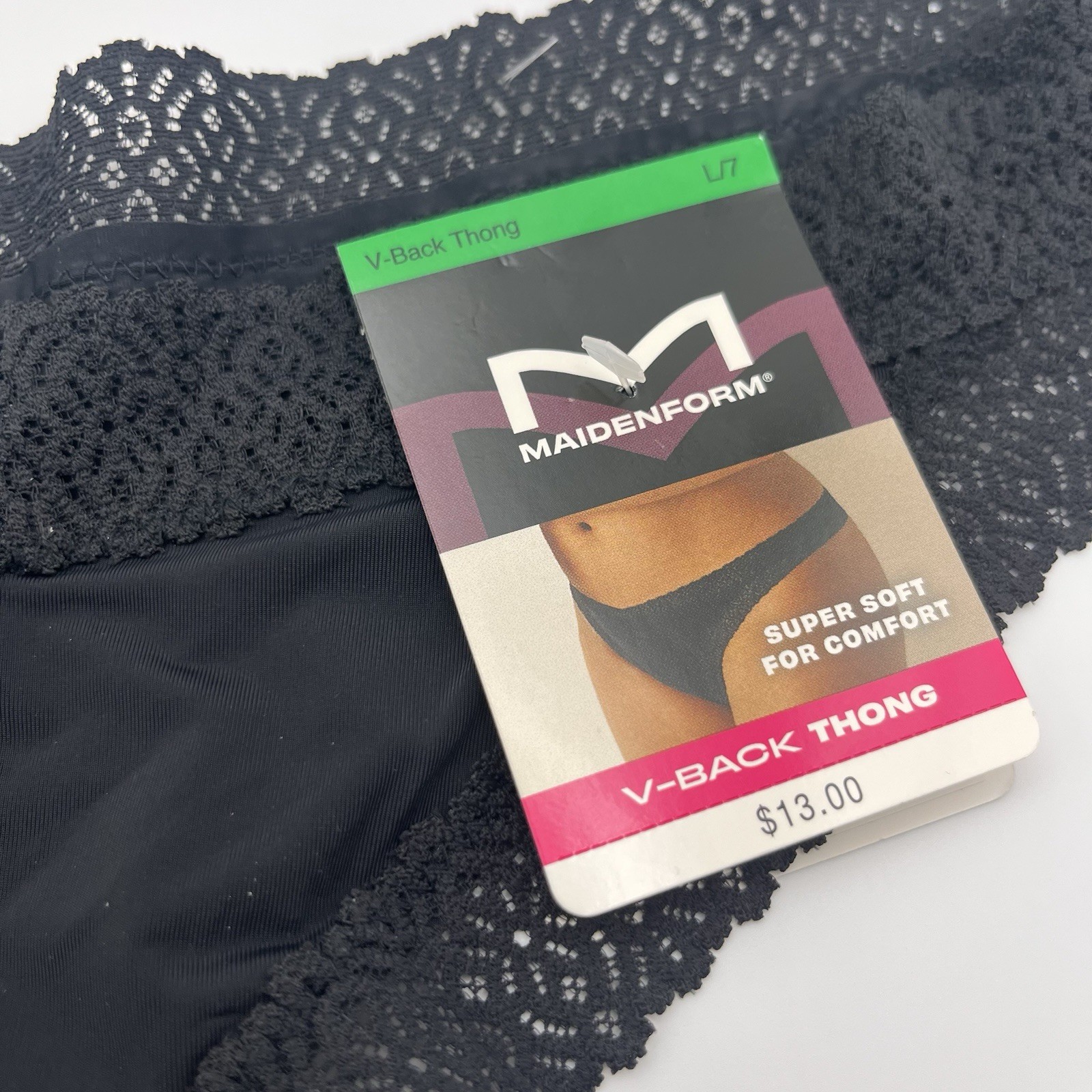 Maidenform Women’s V-Back Thong Panty Black Super Soft Comfort L/7 DMMVBT NWT