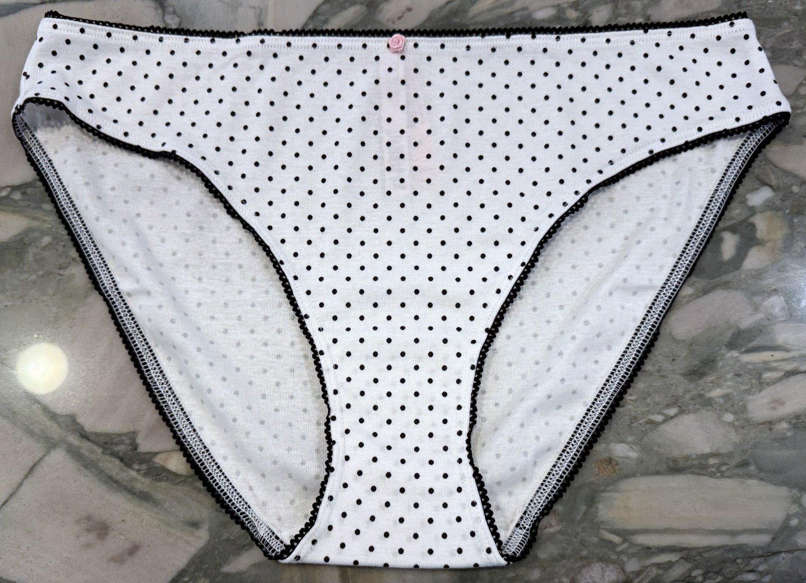 NEW Victoria Secret 100% Cotton Bikini Panty – White & Black Mini Dot – XL