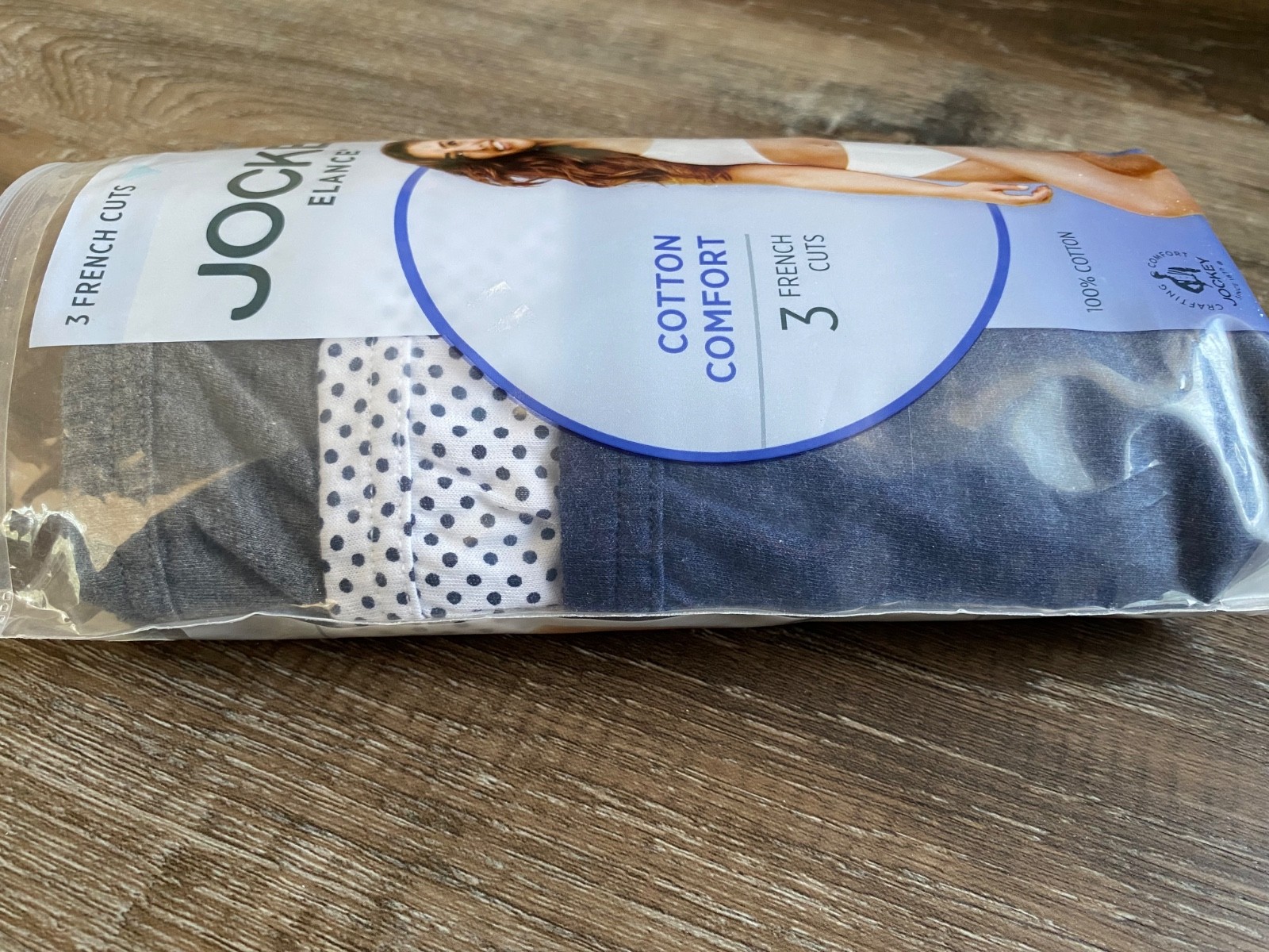 JOCKEY ELANCE~NWT 3 Pair French Cut Underwear Panties~Size 9~NEW~Gray/Blue/White