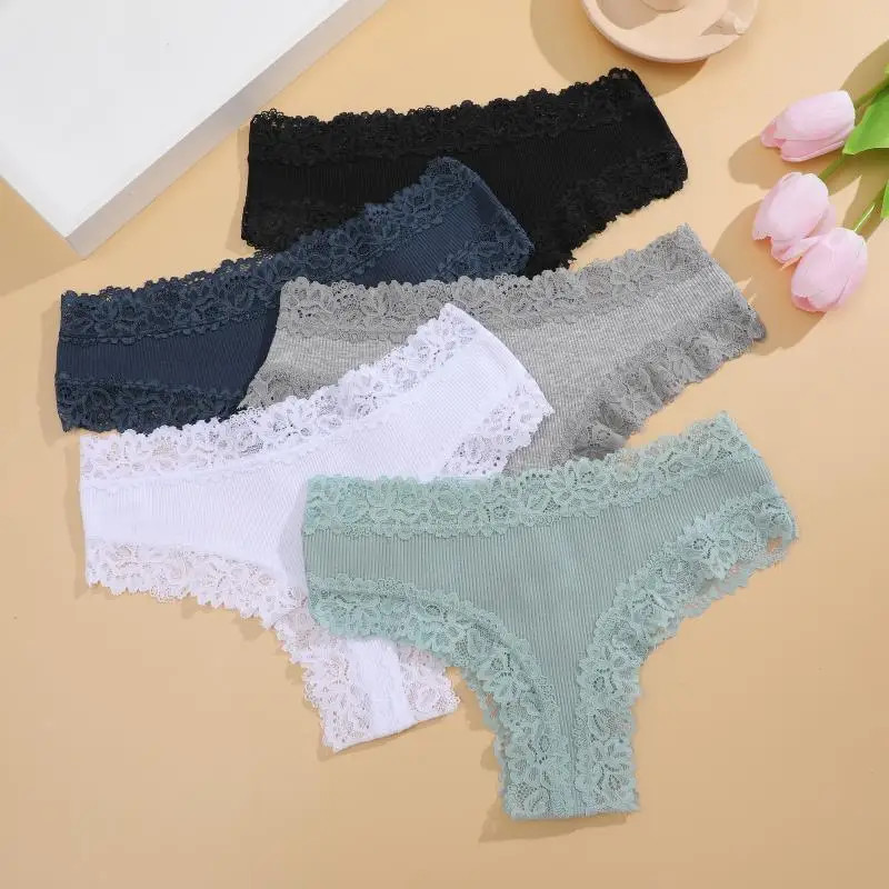 Cotton Lace Panties Women’s Low Waist Brazilian Bikini Briefs Soft 10 Pcs