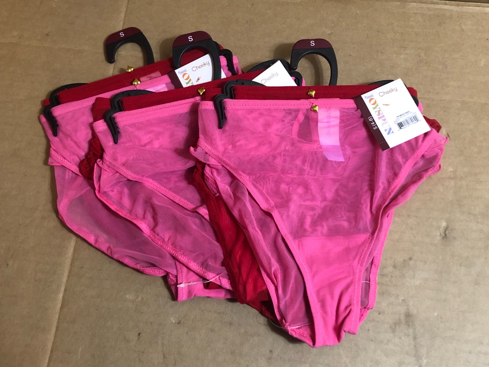 6 Pairs Joyspun MESH Cheeky Panties PINK & RED SOLID Size Small NWT