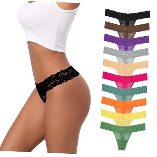 Cotton Lace Thongs for Women Seamless Sexy Low Rise XX-Large F47-10 Pcs