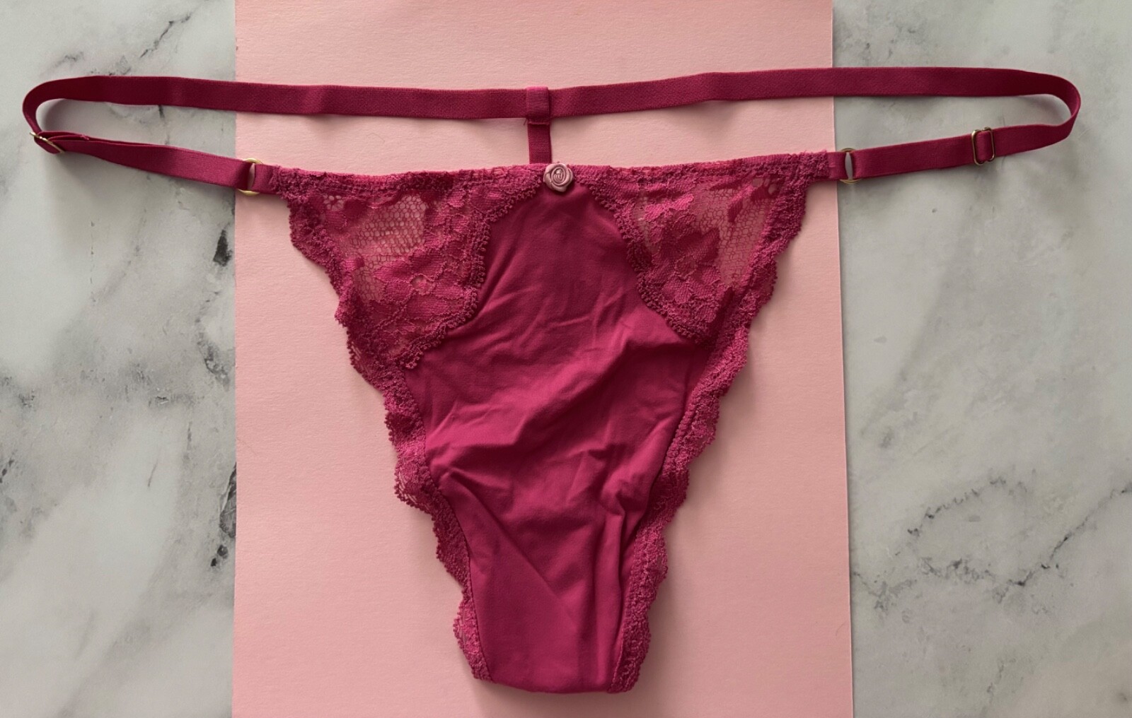 Victoria’s Secret V String Panty Smooth Lace Adjustable Luscious Rose S M XL