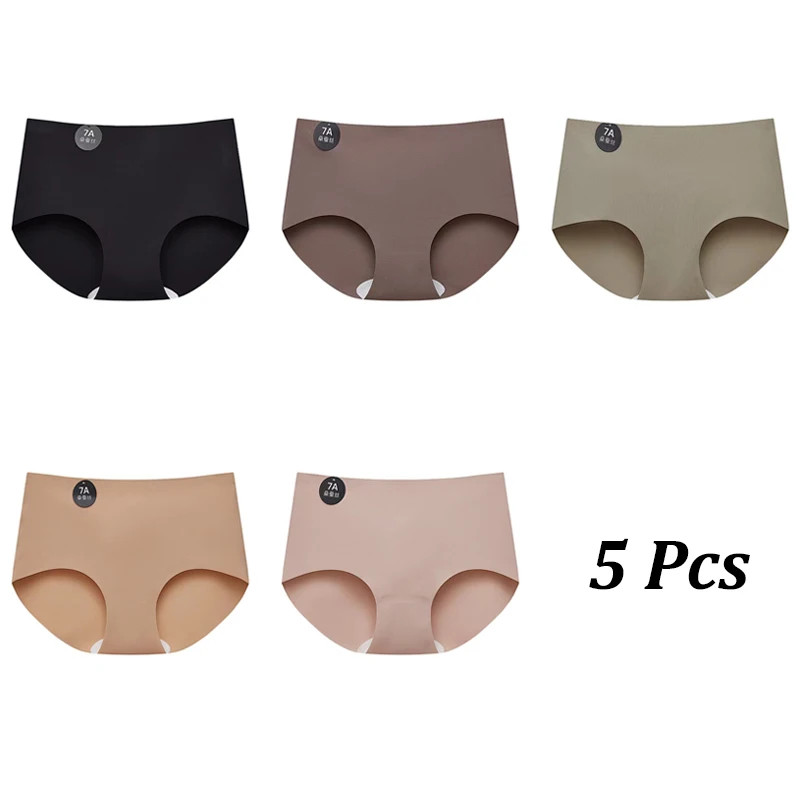 5pc Women Seamless Silk Briefs Panties Invisible Soft Lingerie Comfortable M-XL
