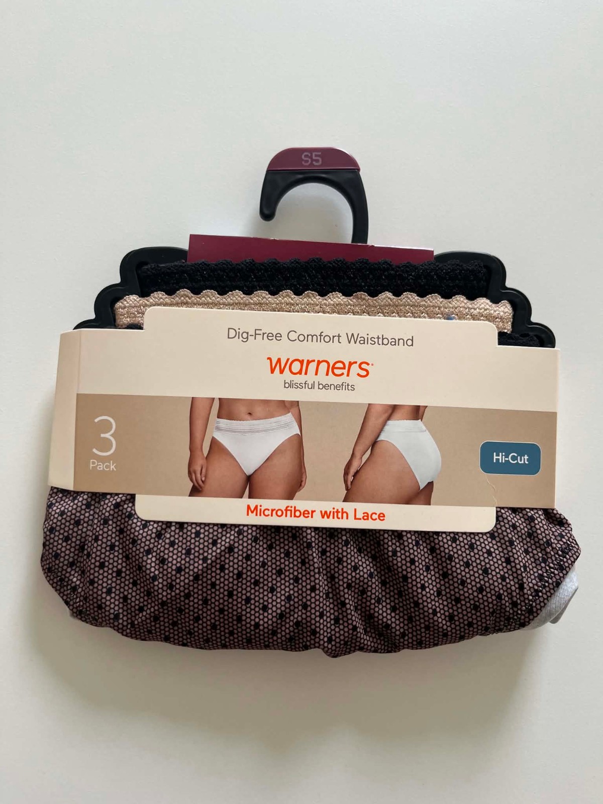 3-pk Warners Microfiber with Lace Dig-Free Comfort Waistband Hi-Cut Size S (4/6)