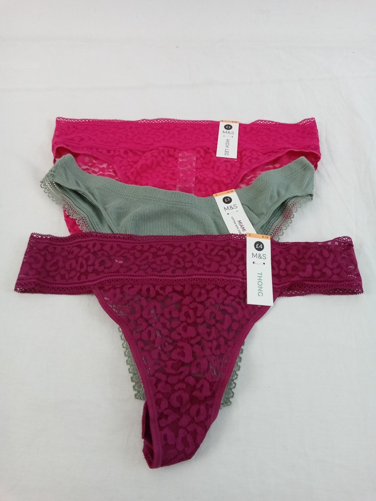 M&S 15pcs Bundle Underwear Size S 8-10 Pink Leopard Thong High Leg Miami New