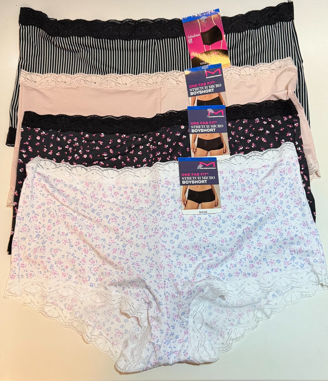 NWT 4 Maidenform Boyshort Panties 40760 Fabulous Fit Floral Prints Size 8/XL