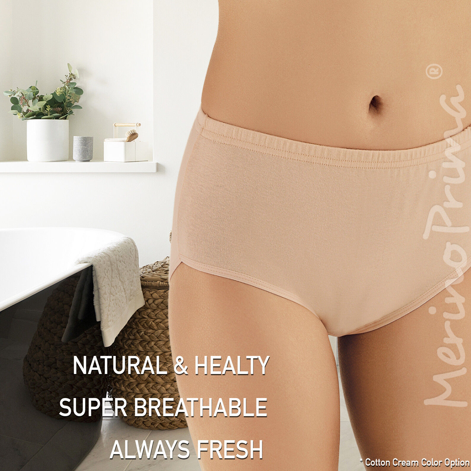 100% Organic Cotton High Waist Panty – Women’s Natural High Rise Underwear Cream
