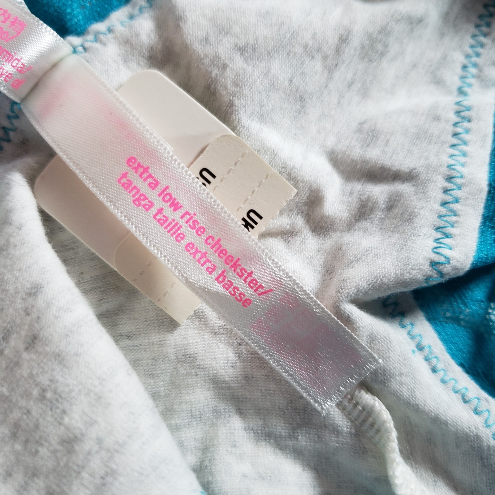 Victoria’s Secret PINK Extra Low Rise Cheekster M Gray Teal Blue Lace