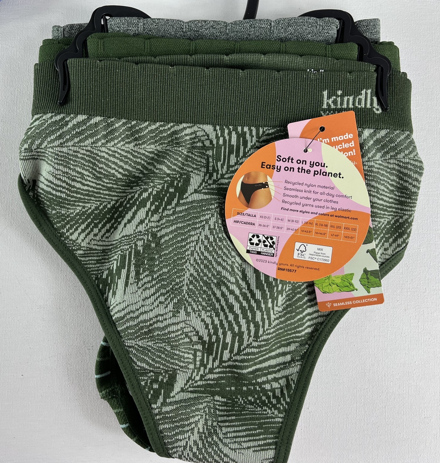 Kindly Yours Womens Sustainable Seamless Thong Panties 3 ct sz XL (16/18)