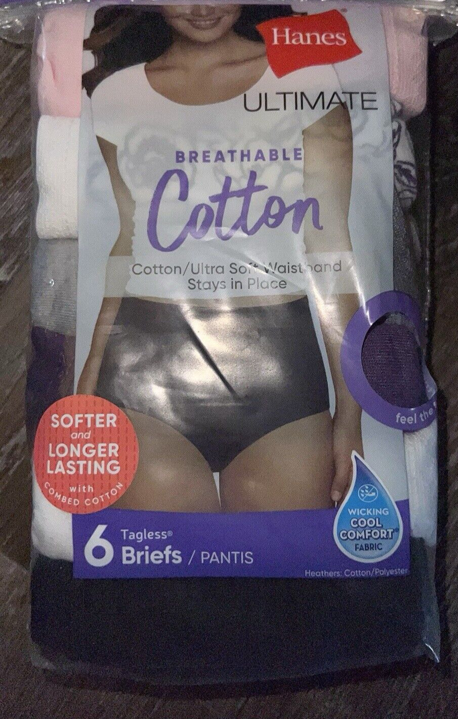 Hanes Ultimate ~ 6-Pair Women’s Brief Underwear Panties Cotton Breathable ~ M/6