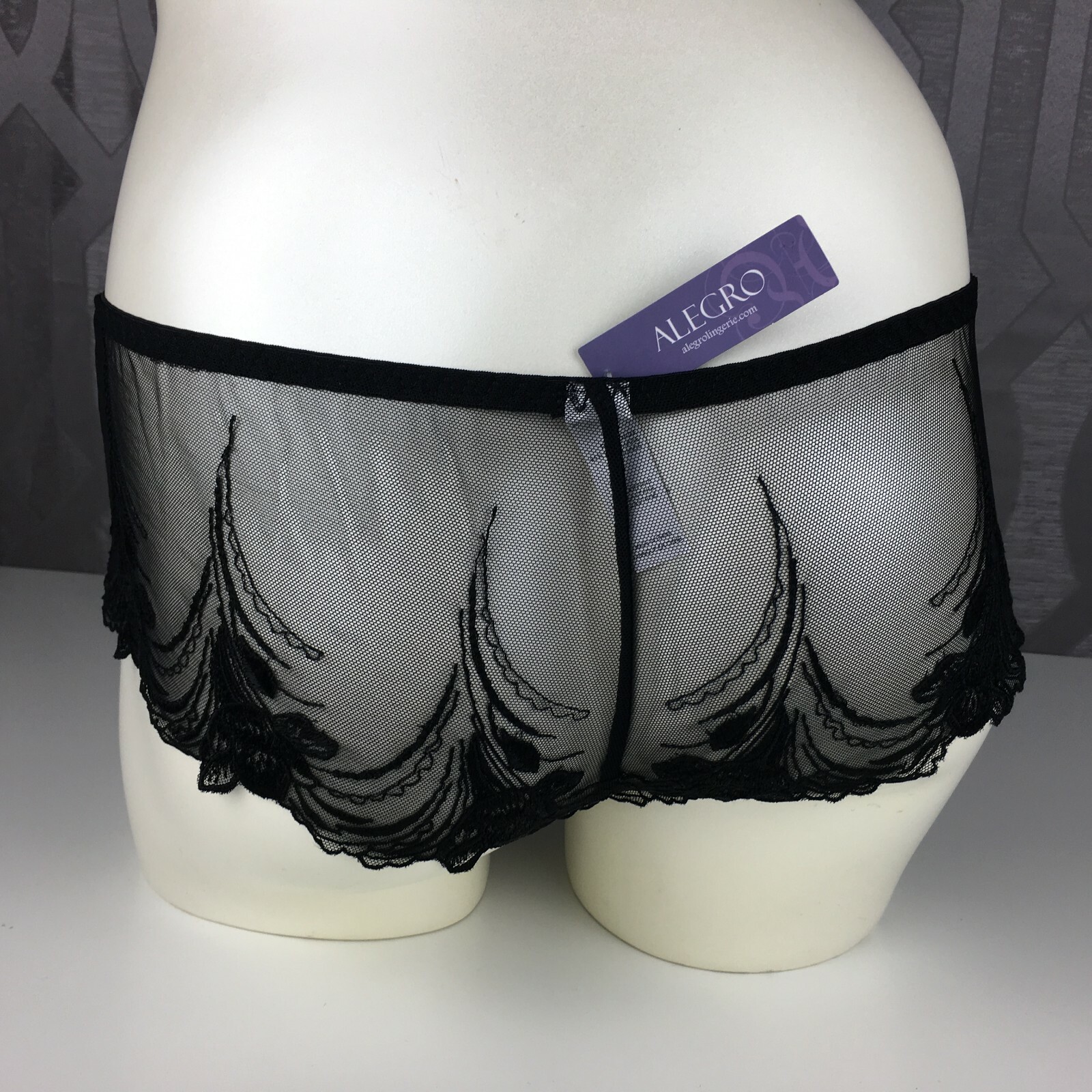 ALEGRO Black Embroidered Sheer Hipster Boyshort Panty Lingerie – 9006B