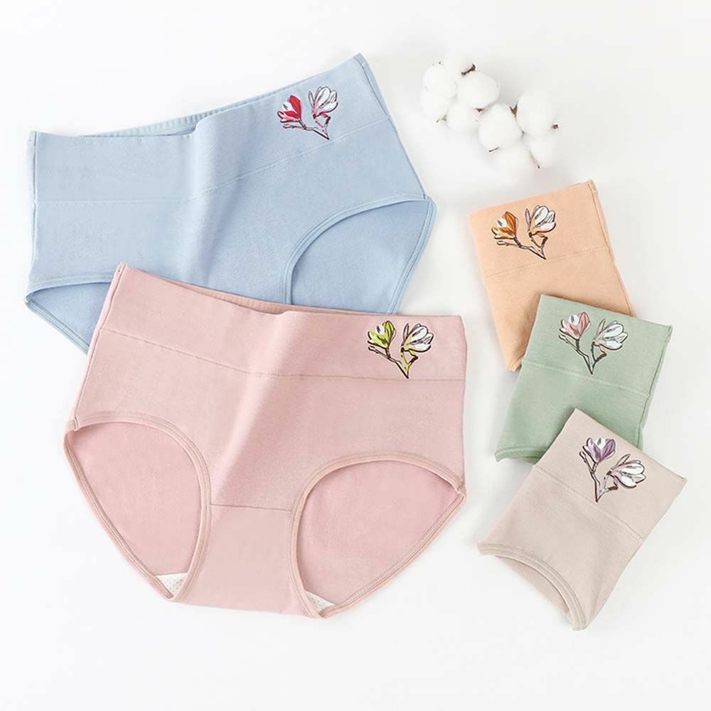 Flower Hip-lifting Solid Color Shaping Briefs Cotton Women Panties Underwear