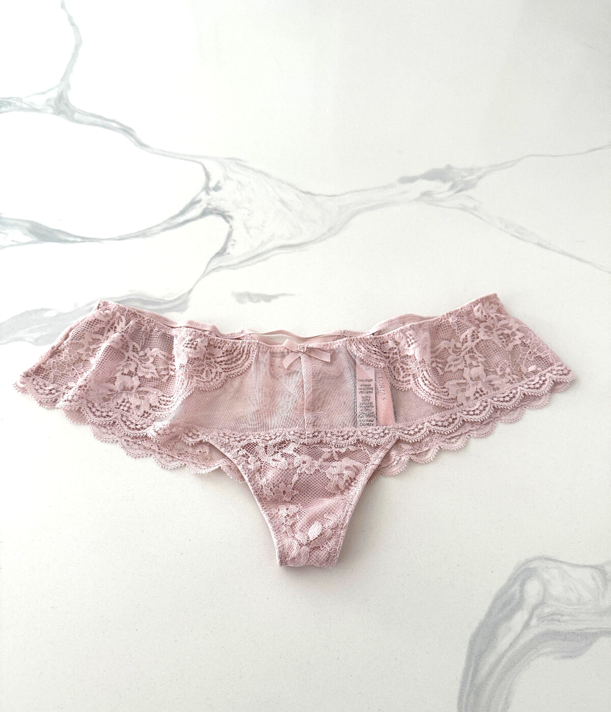 Victoria’s Secret Dream Angels Wide Side Lace-Up Back Thong Panty Dusty Rose