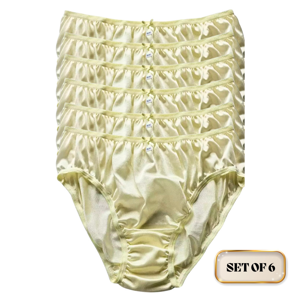 Set of 6 Bikini Panties 2XL Nylon Soft Stretch Unisex Yellow Waist 32-42″ Silky