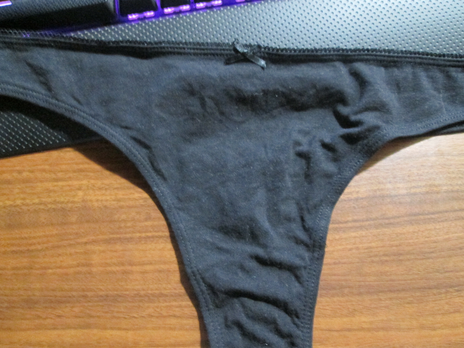 2 New 95% Cotton Thong Panties 💕 Size L Set of Black + Gray w/Black Edges