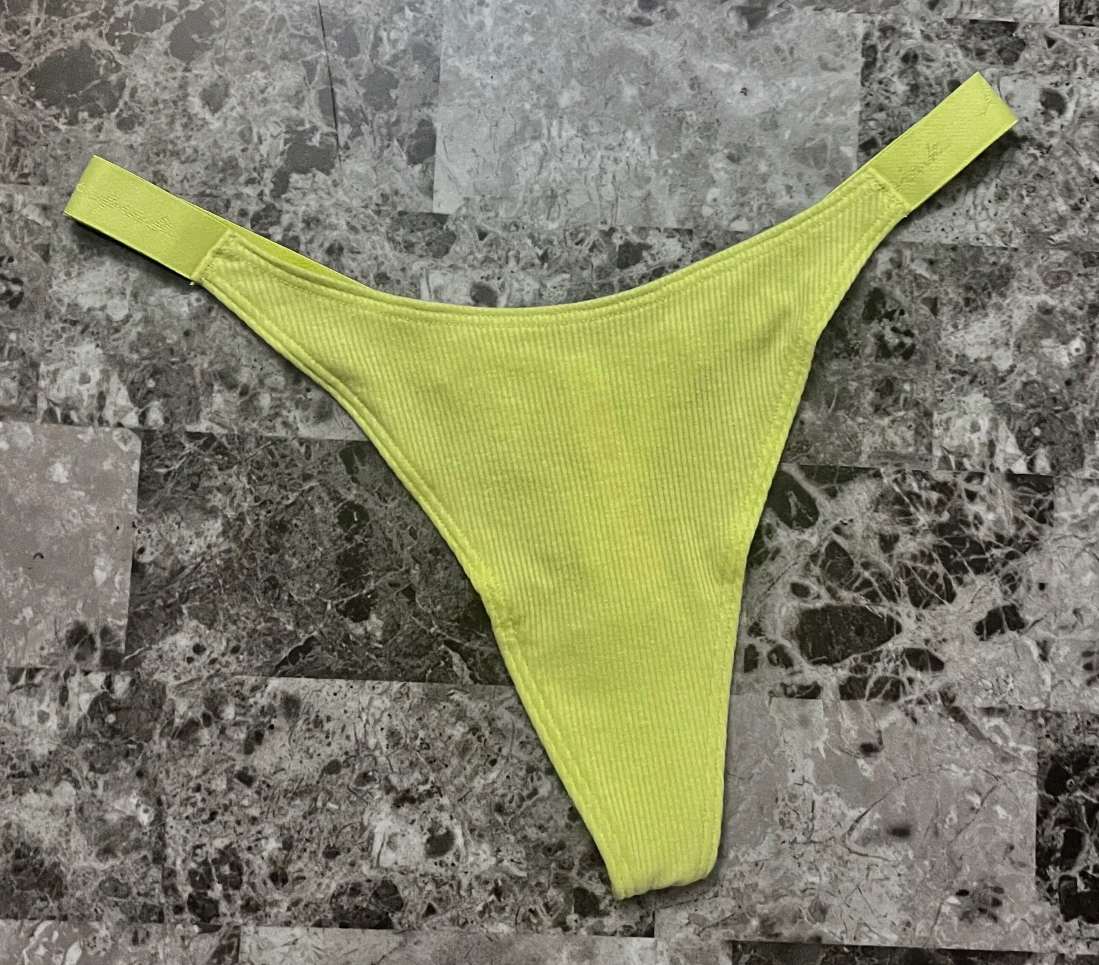 NWT VICTORIA’S SECRET PINK GREEN RIB KNIT LOGO STRAPS HIGH LEG THONG PANTIES