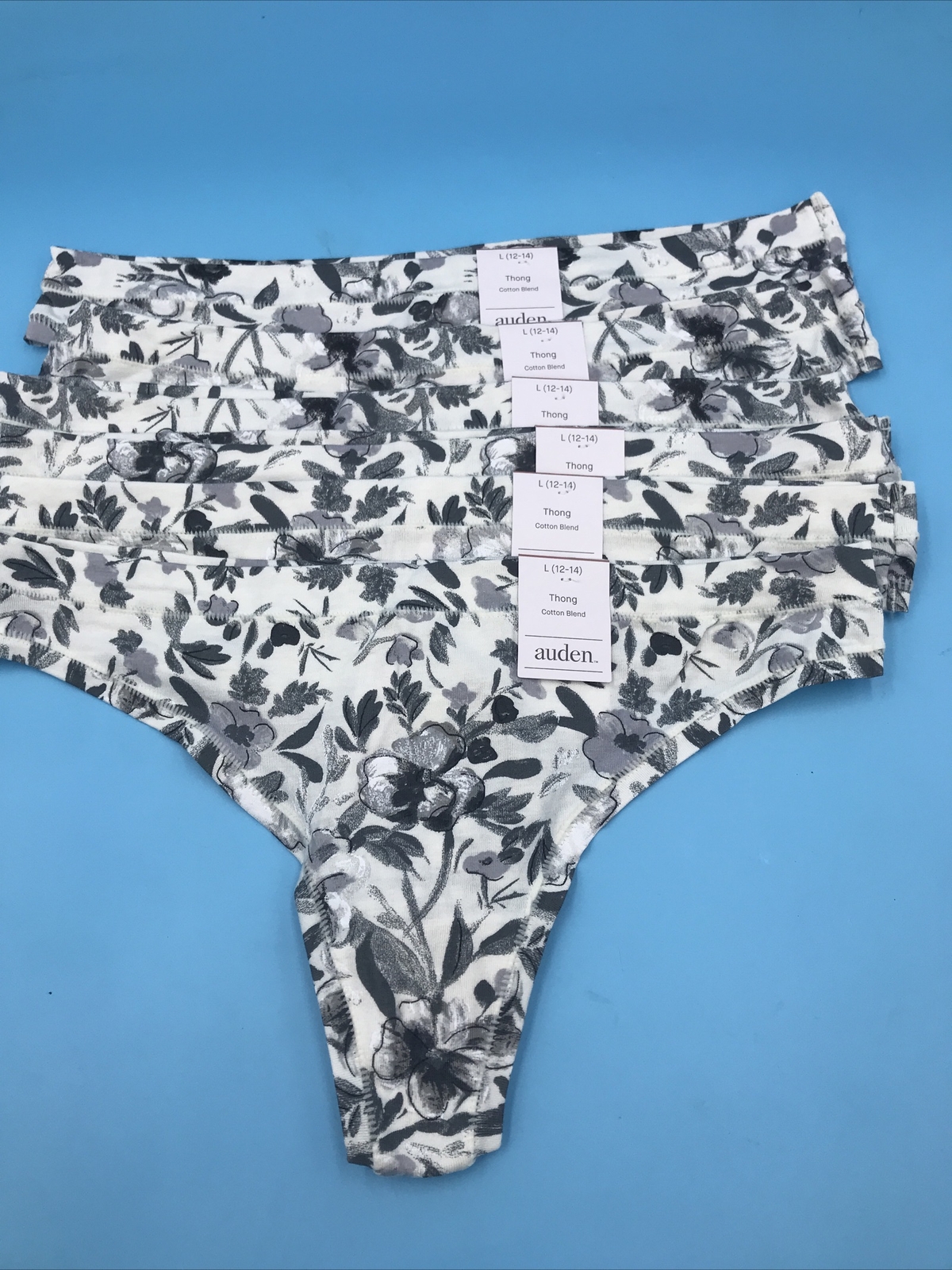 6 Auden Womens Thong Underwear Multi-Colored Grey L (12-14)T3501