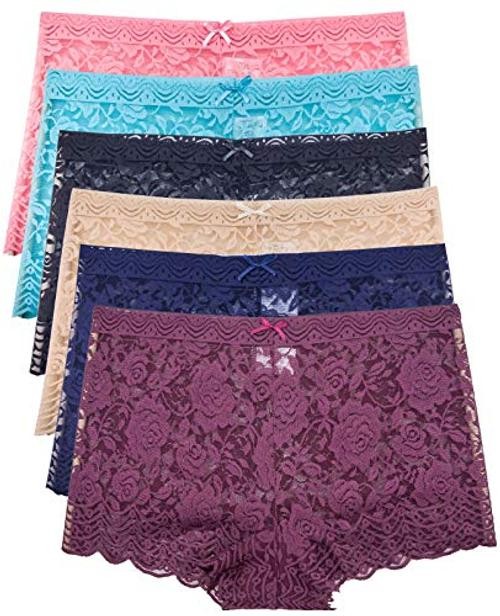 Barbra’s 6 Pack of Women’s Regular & Plus Size Lace Boyshort 4X-Large Plus Rose