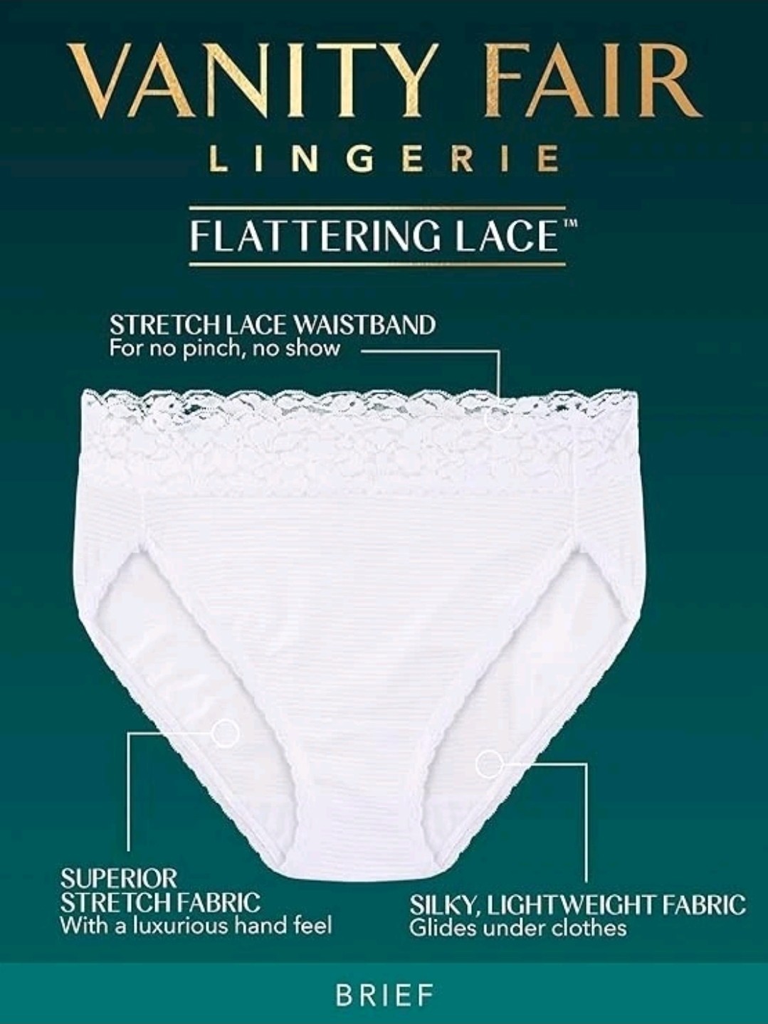 Vanity Fair 13281 Flattering Lace Brief Panty Black NWT 9/2XL