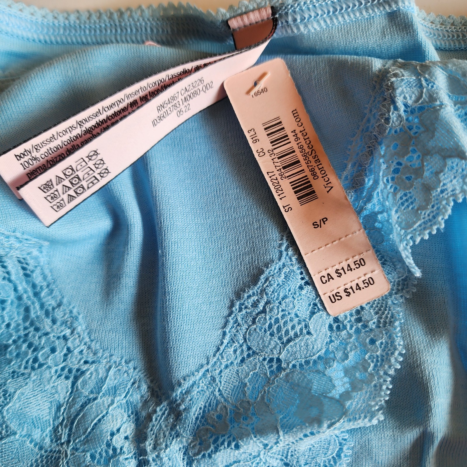 Victorias Secret 100% Cotton with Lace Trim Bikini Panty Breaker NWT Blue S