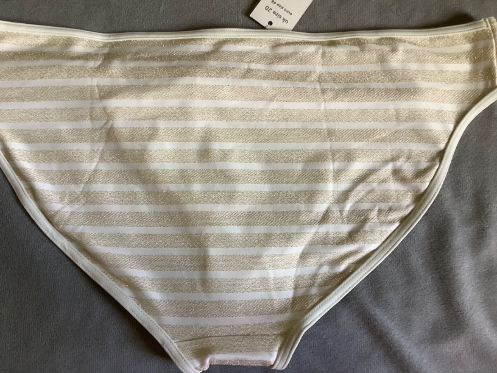 GEORGE -x2 Prs Cream & Gold Glitter Striped Bikini Bottoms SIZE 20 – BNWT’S