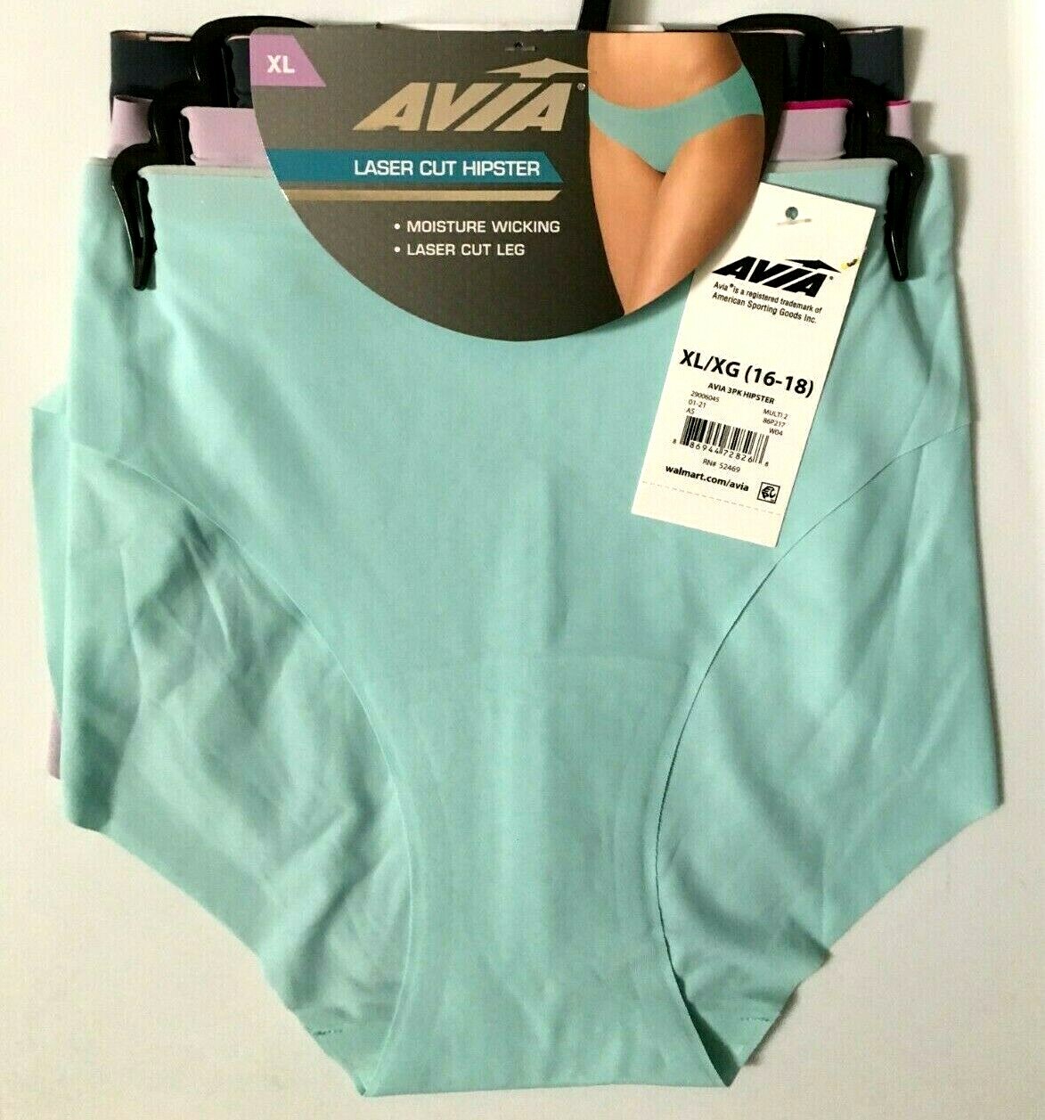 Hipster Panties Avia Teal-Lilac-Gray 3 Pair Laser Cut XS-XL(16-18)-2X(20)-3X(22)