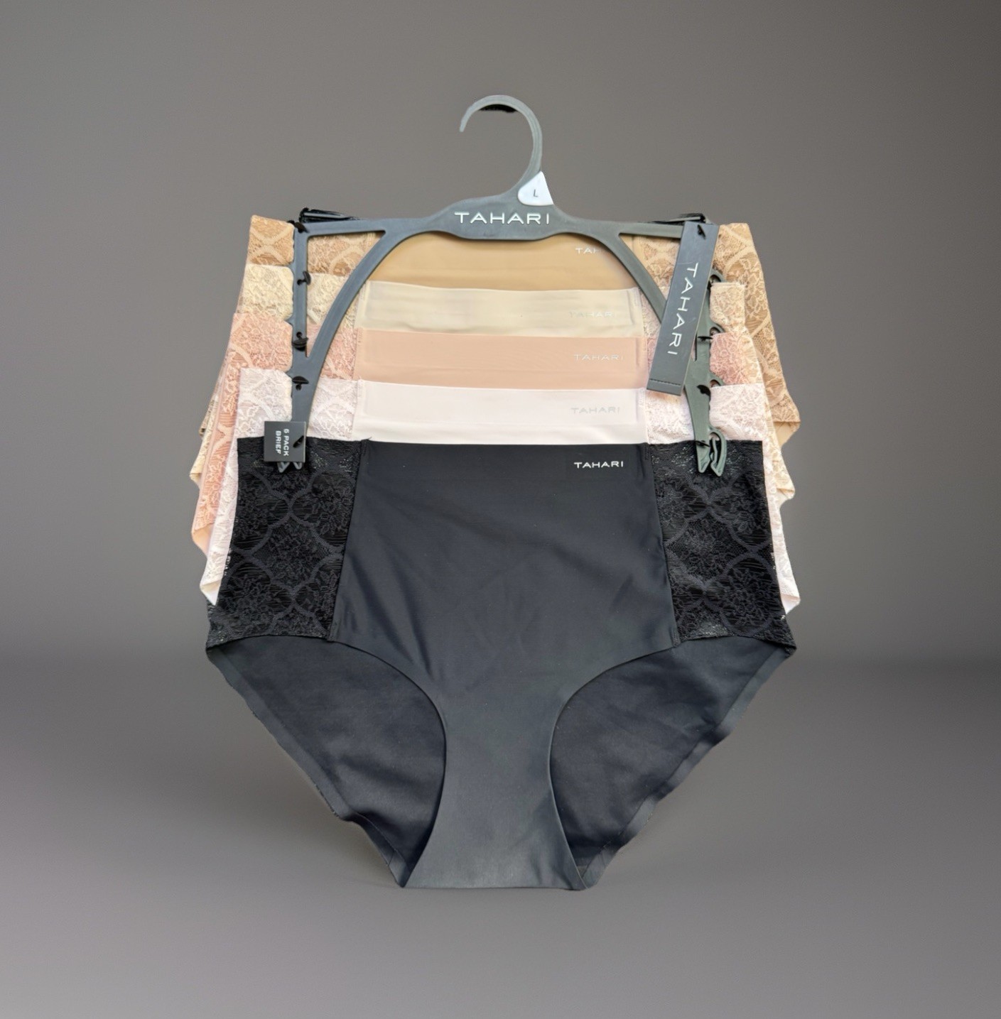 5 Pack TAHARI Brief sz L Panty Lace Detail Tagless Bundle Set Lot