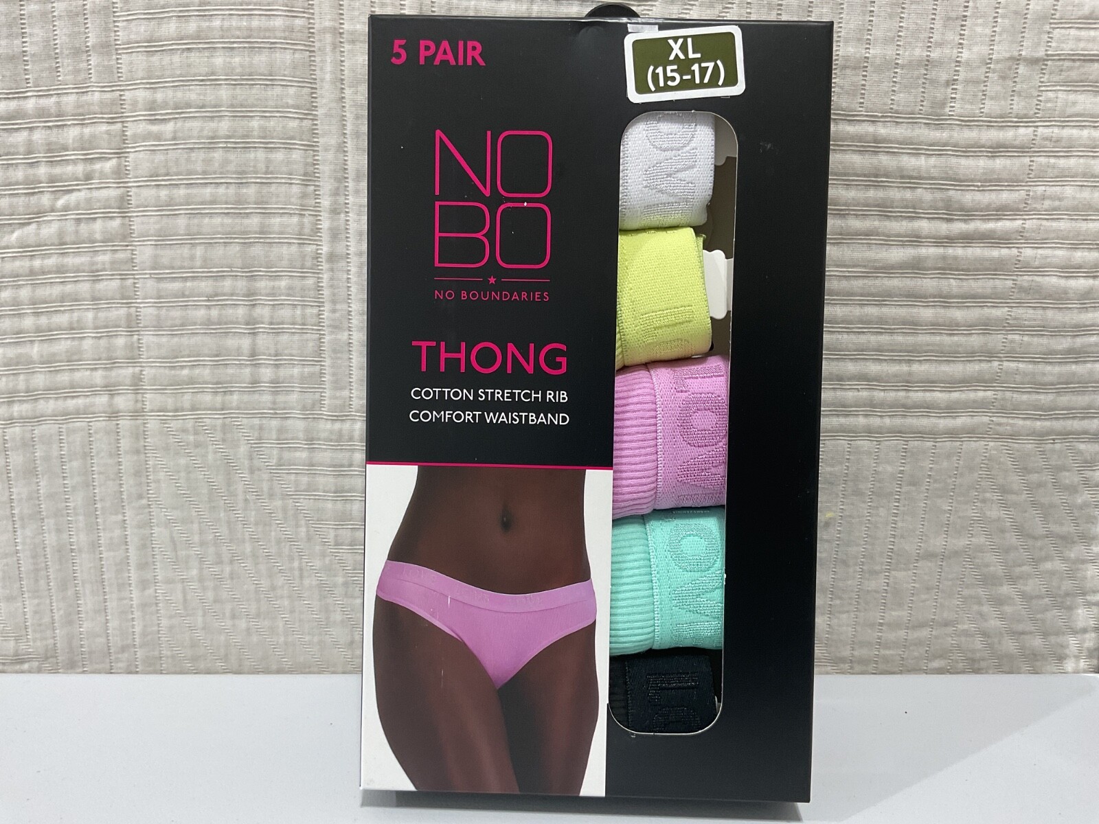 Nobo Cotton Thong Panties Assorted SZ Multicolor Love Waistband – 5 Pairs – New
