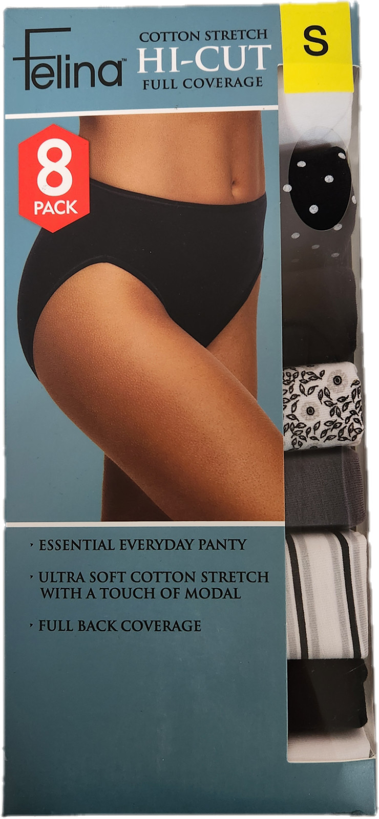 Felina Ladies’ SMALL Cotton Stretch Brief or Hi Cut 8 PACK Full Coverage, NEW