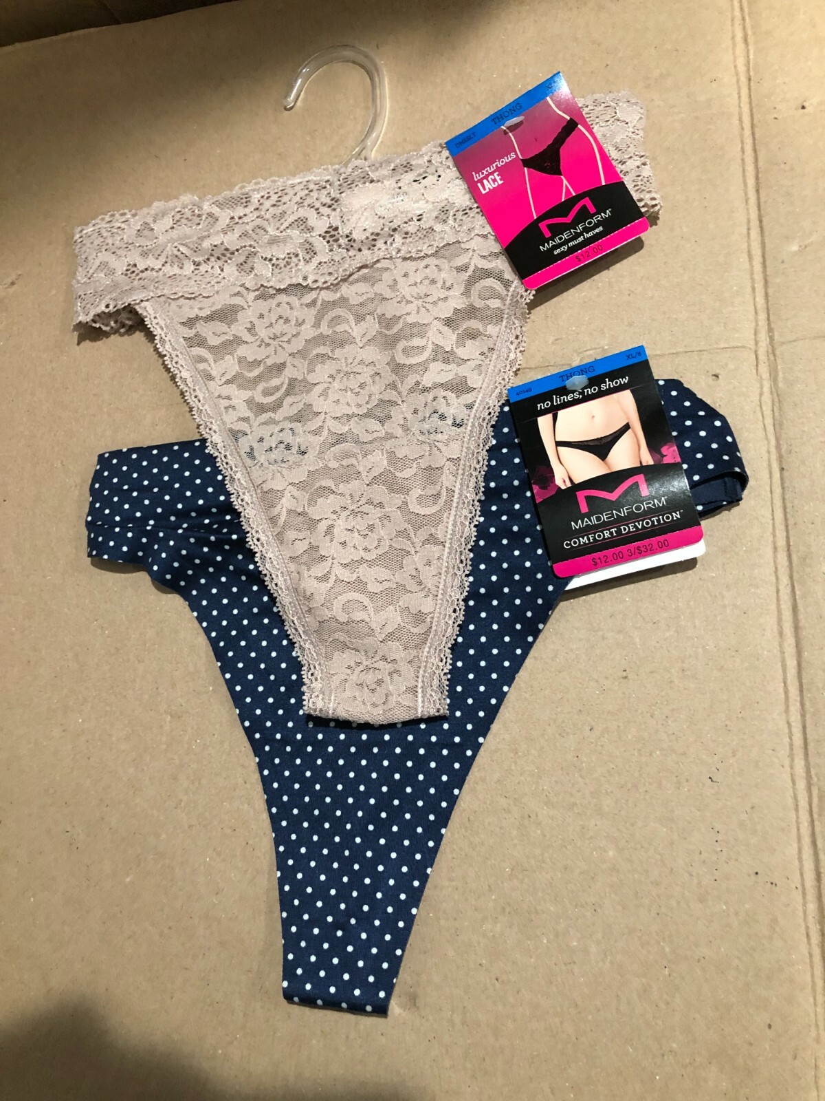 (2 Pcs) Maidenform Blue Polka Dot Comfort Devotion Thong & Luxurious Lace XL/8