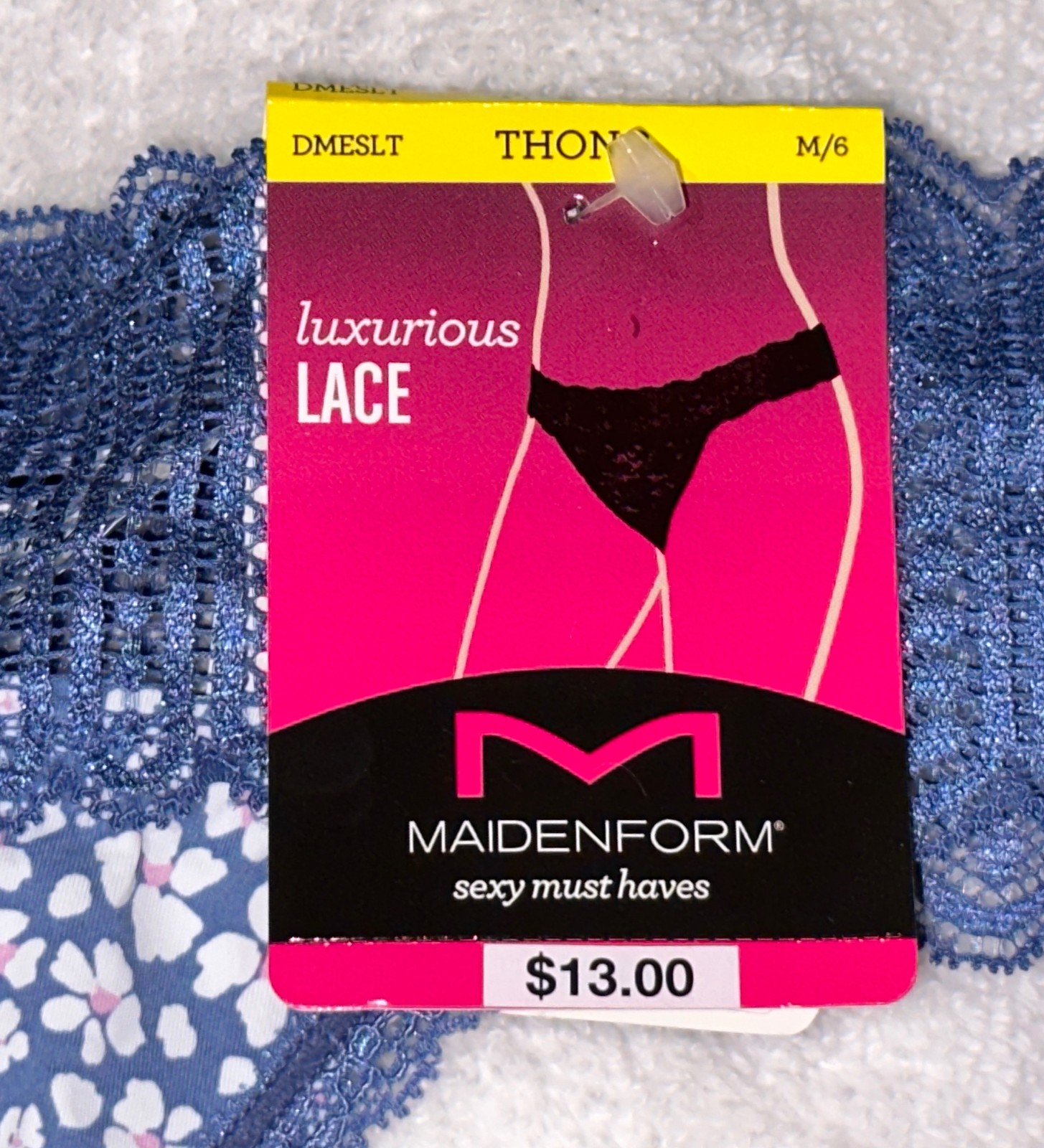 MAIDENFORM Sexy Must Haves Scalloped Lace Blue Daisy Thong Panty Womens Sz S M L