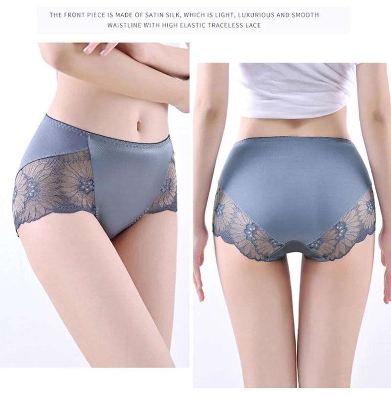 Mid Rise Lace Panties Women’s Floral Embroidery Satin Soft Briefs Underwear