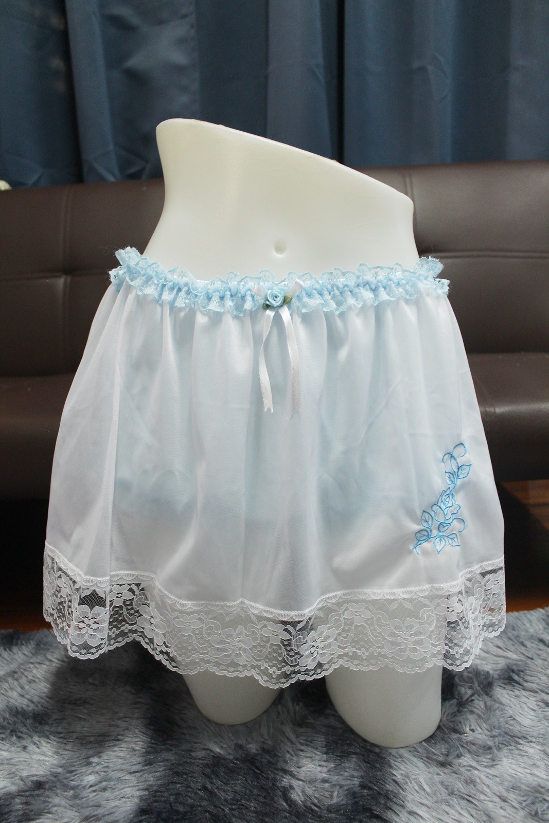 #A103 2XL/ElasticW.24-44″ 2in1 Blue Nylon Full Brief + White Half Slip 15″