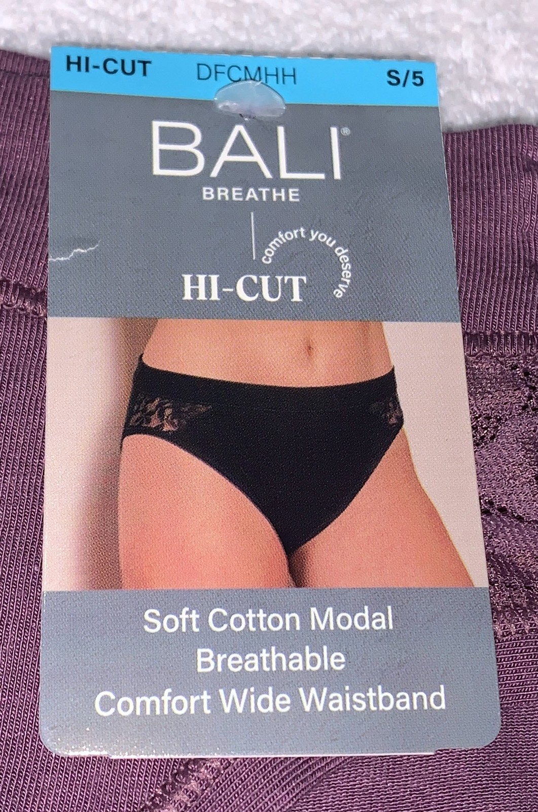 BALI Breathe Cotton Modal Lace Side Currant Purple Hi Cut Panty Womens Sz S 5