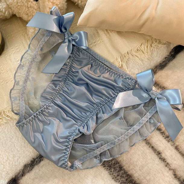 Lot 5 Pcs Sexy Ladies Womens Satin Panties Briefs Bow Sheer Underwear Intimate
